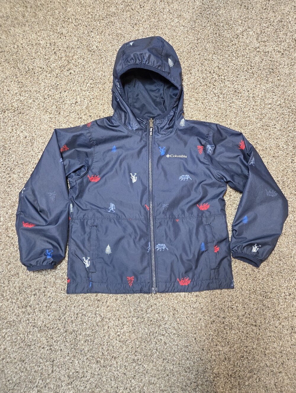 Columbia Pixel Grabber Reversible Jacket Kids XS (6-7) Navy Bigfoot Camp Print